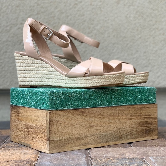 Nude Patent Leather Espadrille Platform Wedge - Picture 7 of 8